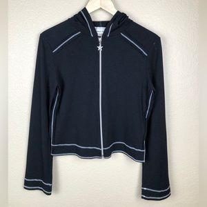 Sophie's Choice Black w/ White Stitching Star Zippered Top w/ Hoodie